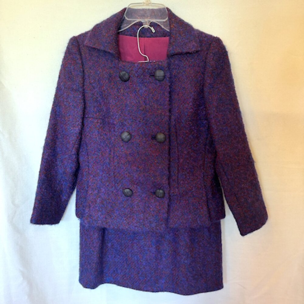 Vintage Custom Made by Massie Purple Wool Tweed Lined Skirt Suit Set